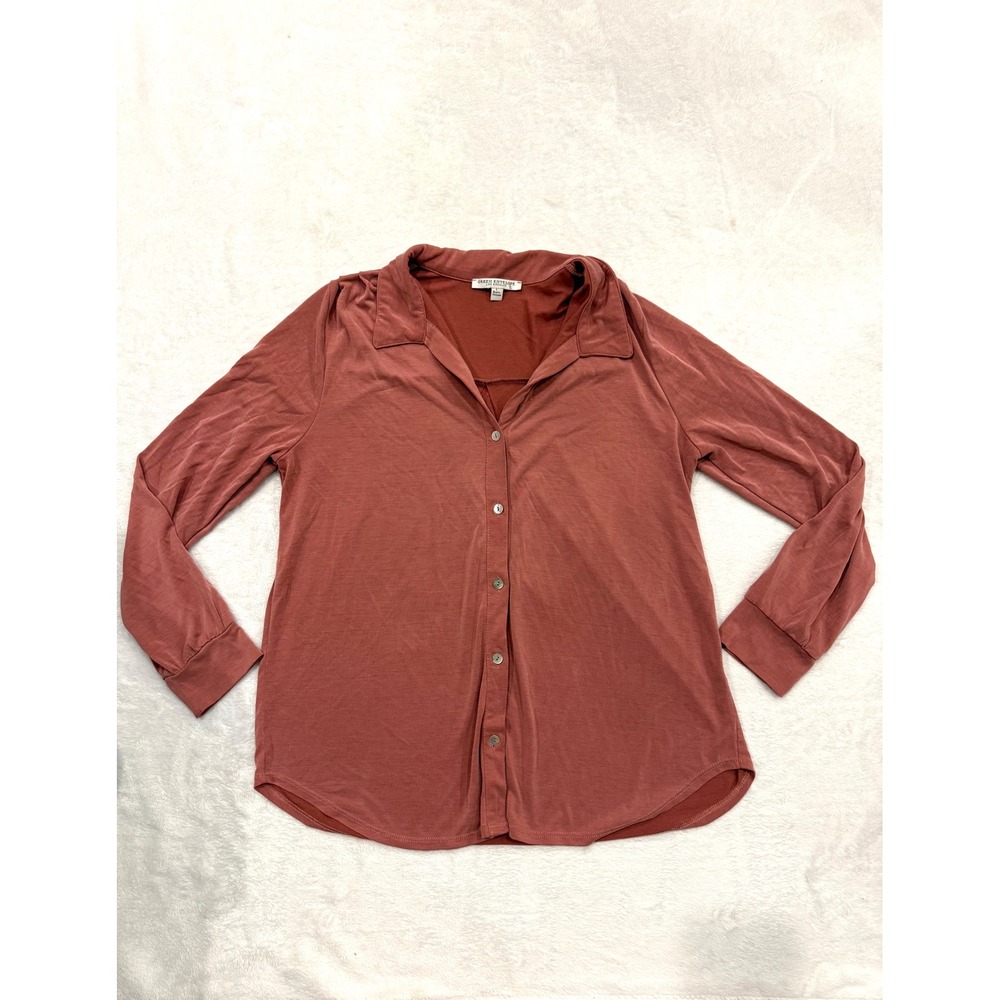 Green Envelope Los Angeles Rust Terracotta Button Front Knit Blouse Large